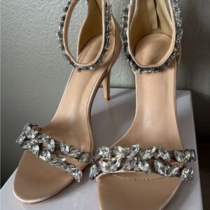 NWT Women's Nude Jeweled Ankle-Strap Heels
